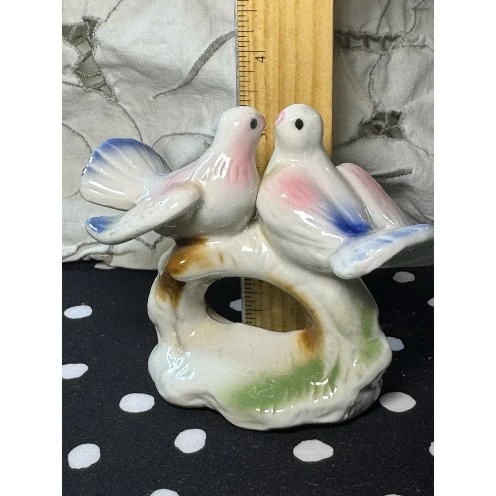 Vintage Cermaic Courtship Doves Branch 80's Blue White Pink Home Decor